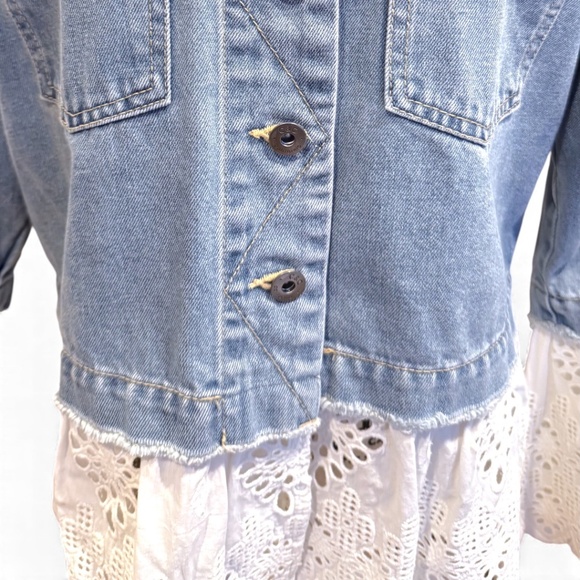 C&C California Denim Jacket with Lace Hem & Lace Cuffs – Size L - Picture 4 of 11